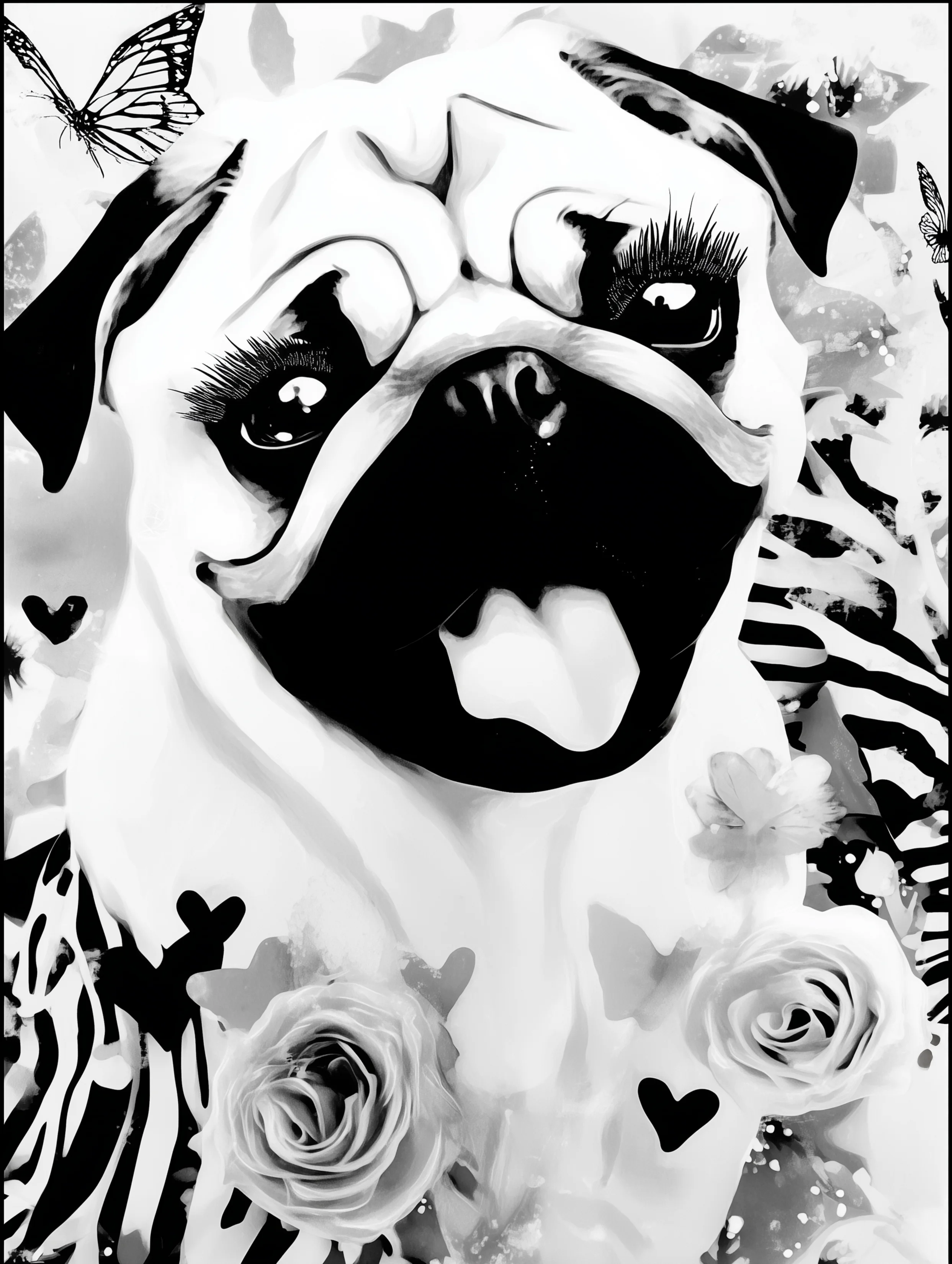 Free printable dog coloring page for adults featuring excited pug